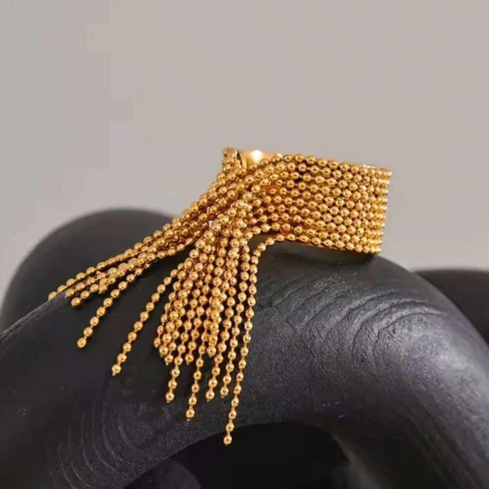 NEW Tassel Fringe Statement Ring 18K Gold Plated Open Adjustable Maximalist